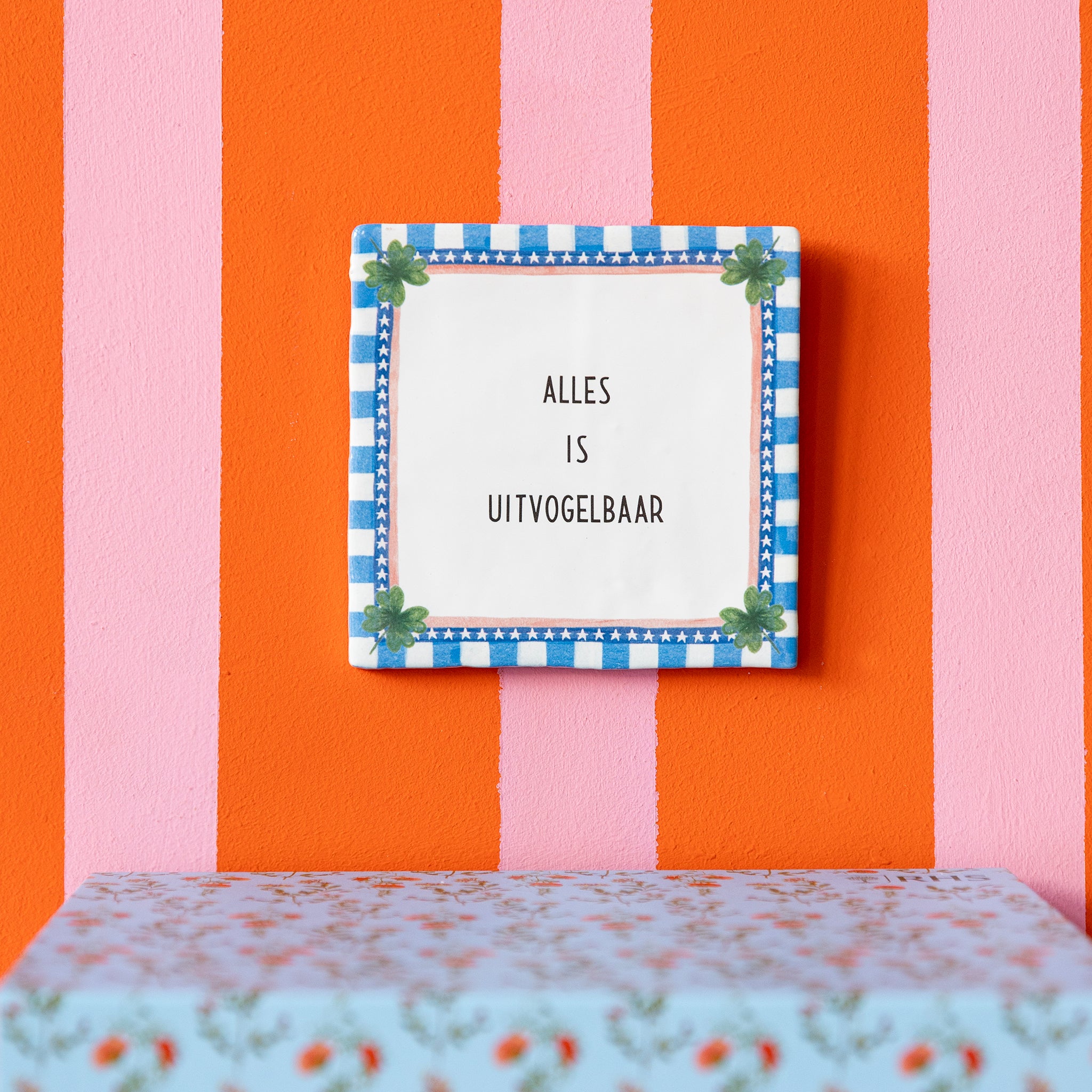 Storytiles Delft Blue Found Clovers Fliese 10x10 cm personalisierbar