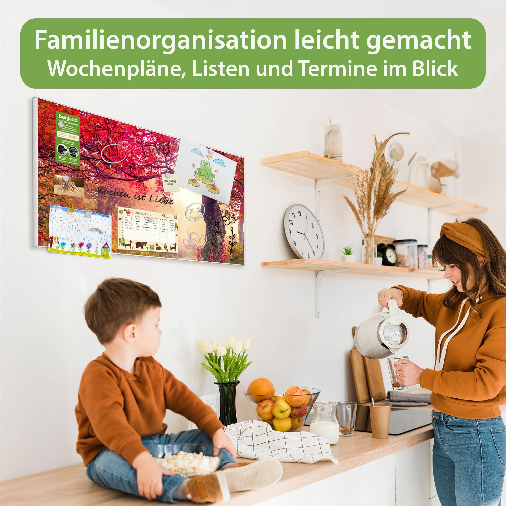 Banjado Magnettafel Lichtung im Herbst Pinnwand 78x37cm weiß