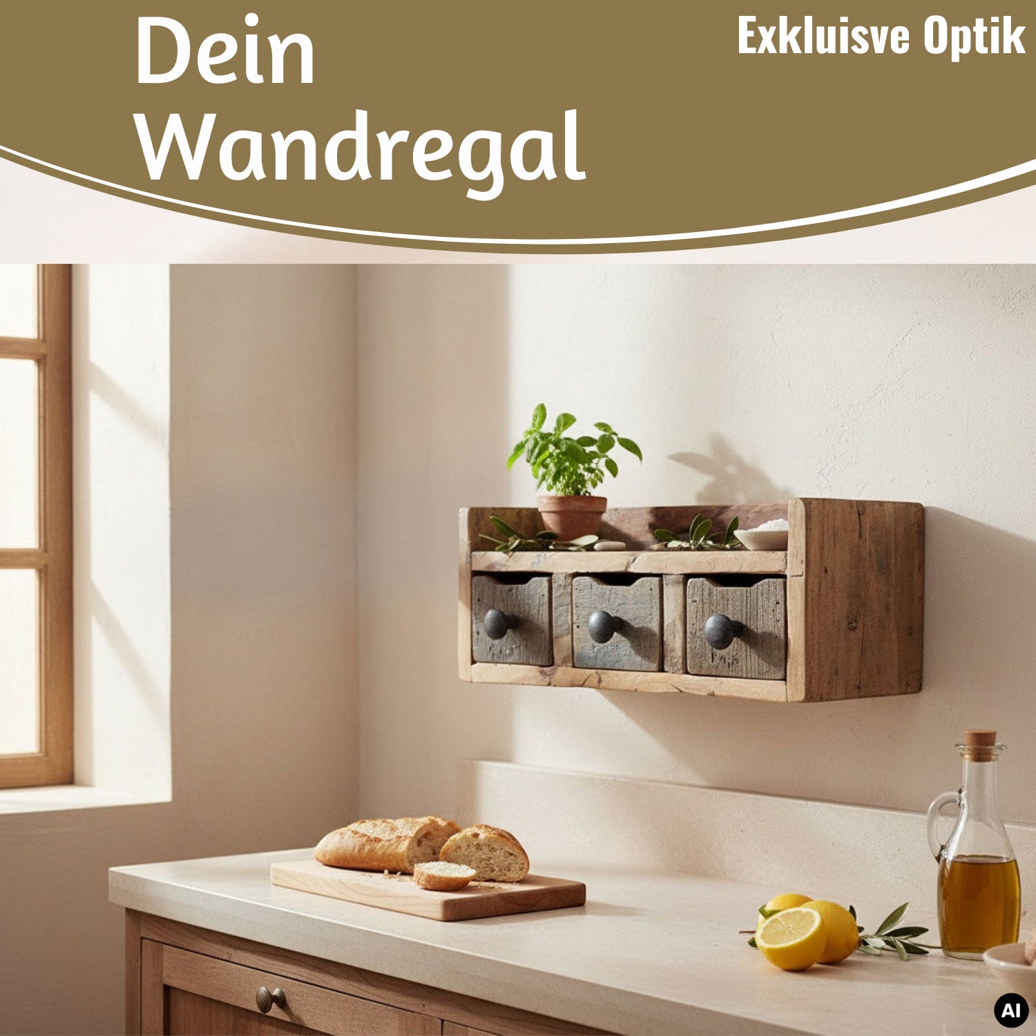 LS-LebenStil Küche & Haushalt Hängeregal Dehli 30cm 3 Schubladen