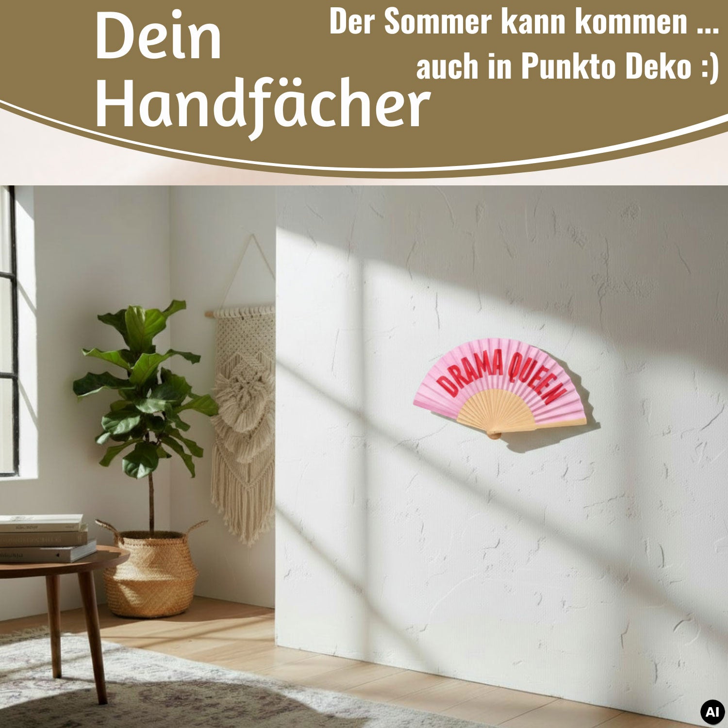 LS-LebenStil Drama Queen Handfächer Holz Stoff Rosa 42cm