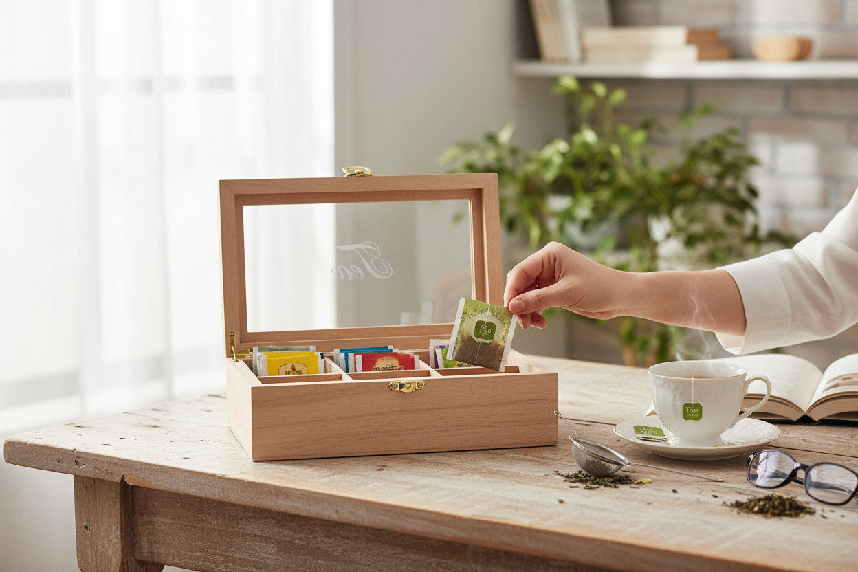 LS-LebenStil Küche & Haushalt Teebox Holz 6 Fächer 20,5cm