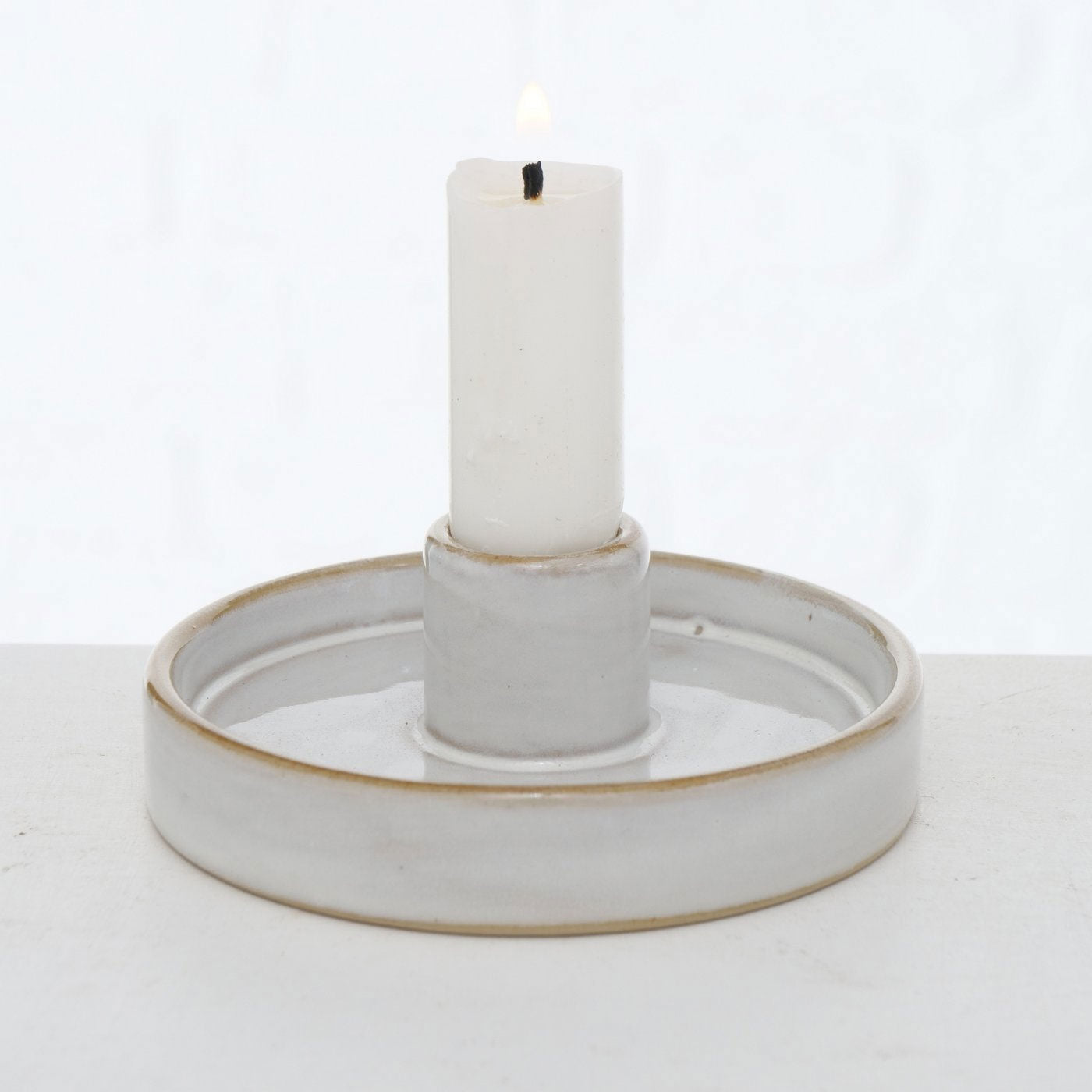 LS-LebenStil Keramik Kerzenständer 2er Set 10cm Beige Grau