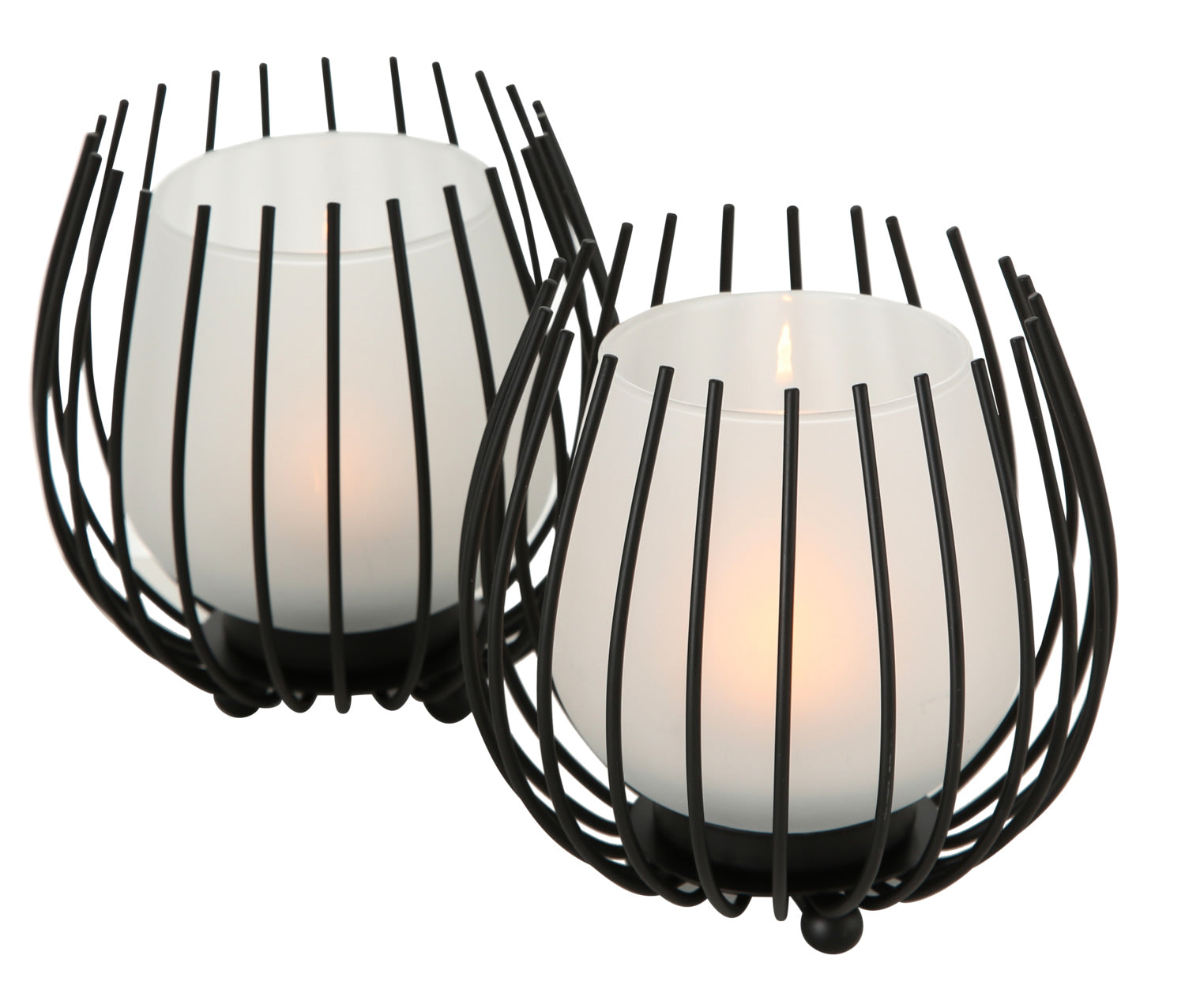 LS-LebenStil Kugel Gitter Windlicht 2er-Set Schwarz Milchglas 12cm