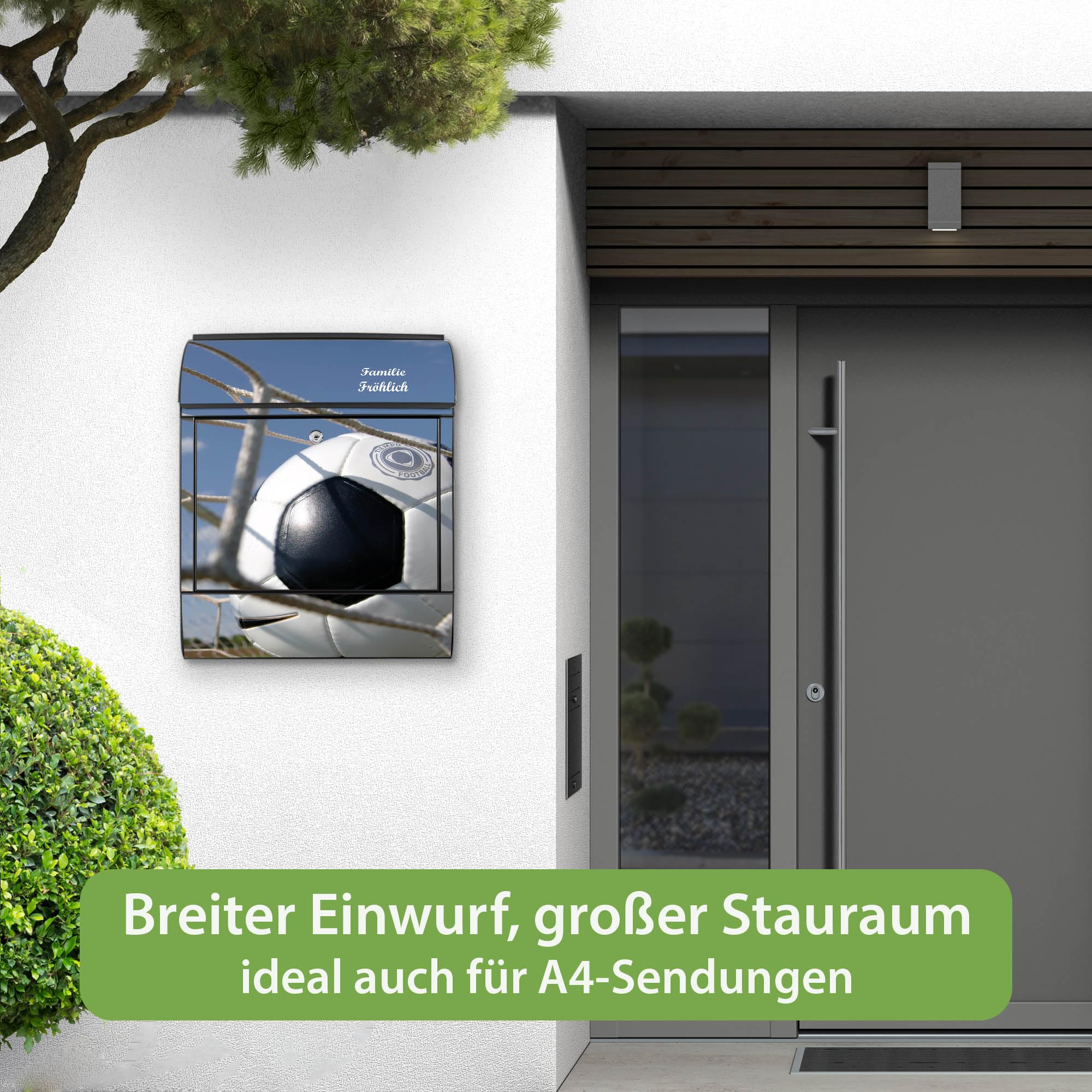 Banjado Briefkasten Fußball Postkasten Schwarz A4 Zeitungsfach