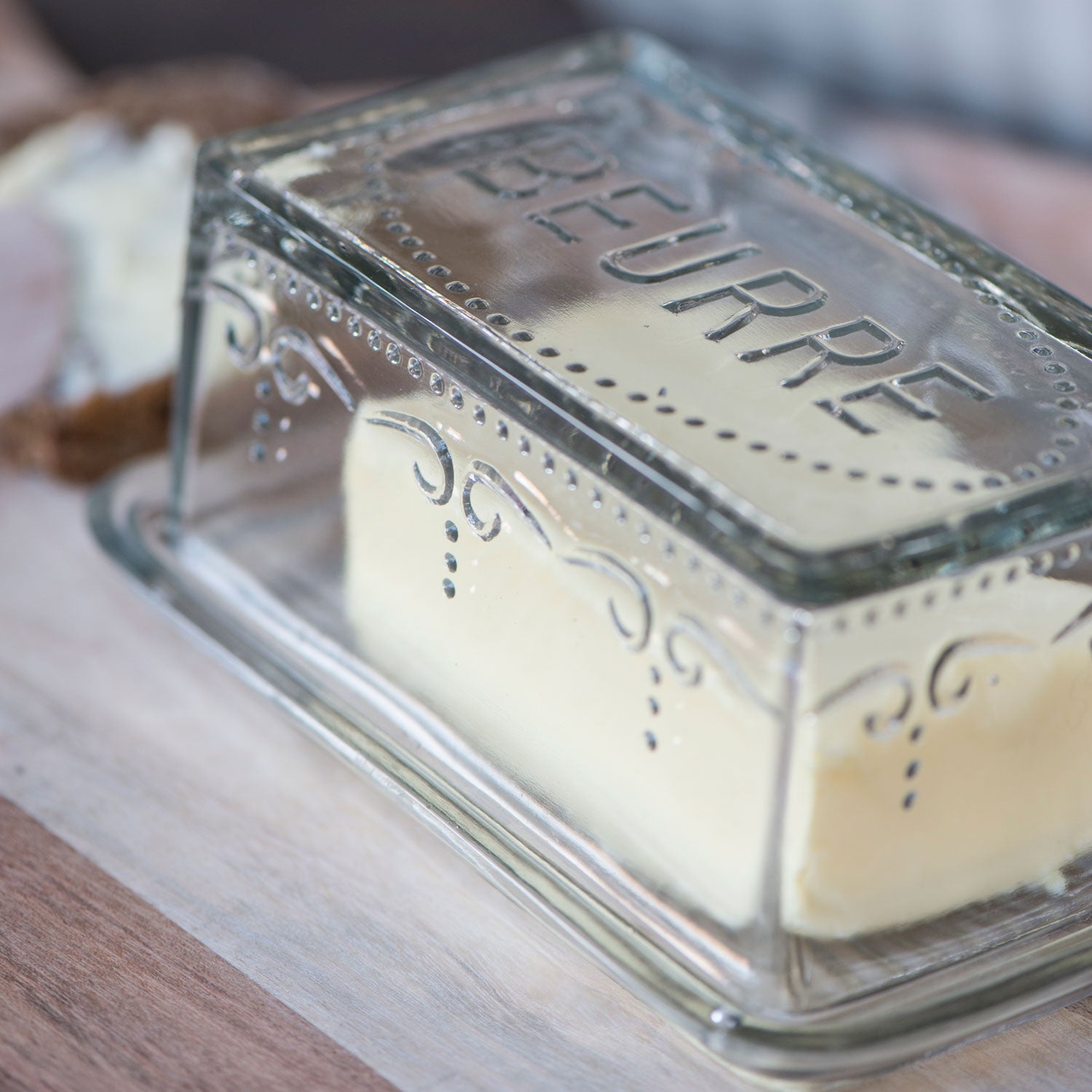 LS-LebenStil Vintage Glas Butterdose 16x10cm mit Deckel klar