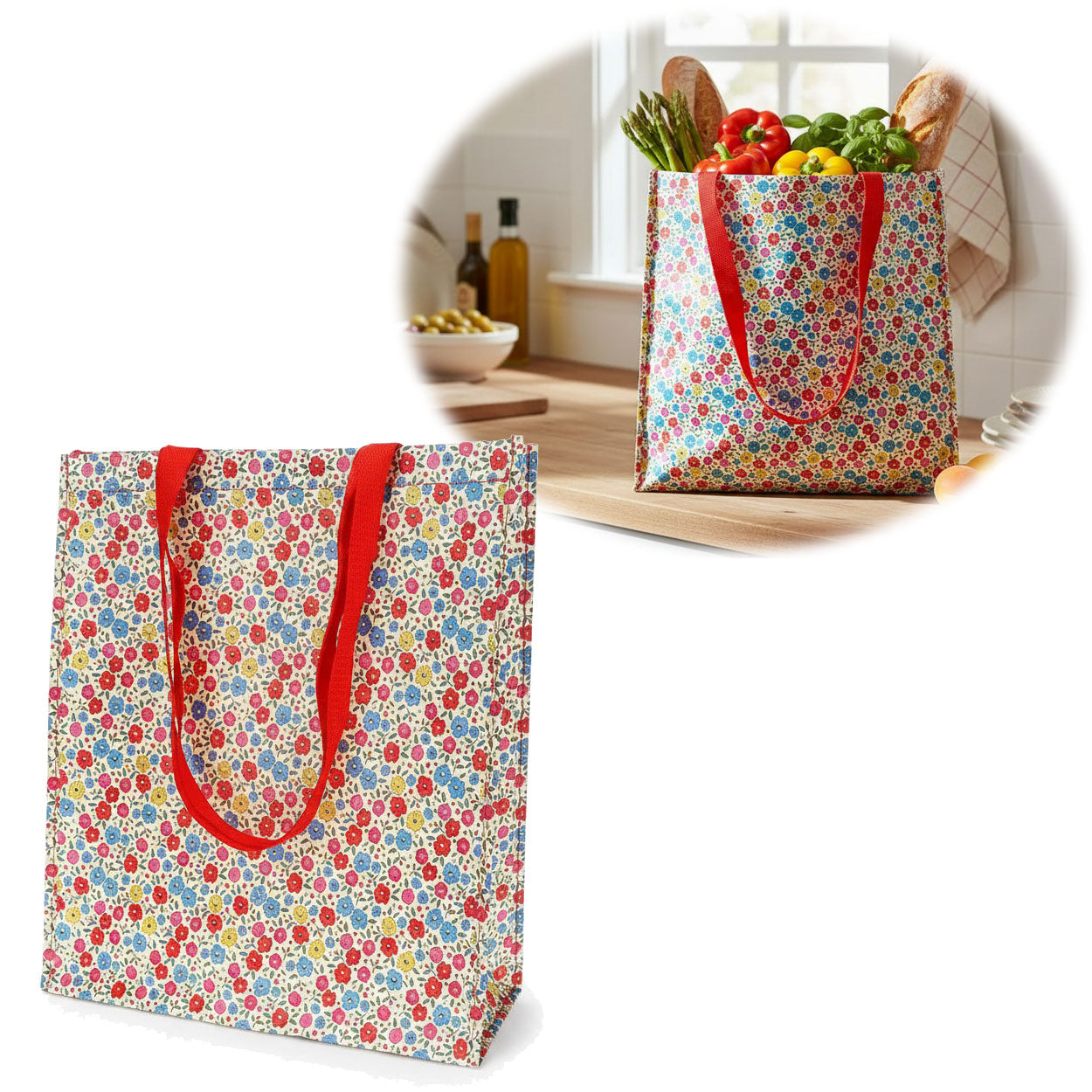 LS-LebenStil Tilde Blumen Shopper Einkaufstasche Bunt faltbar
