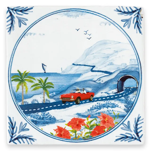 StoryTiles Delft Blue Sunny road trip Fliese 10x10 cm Auto