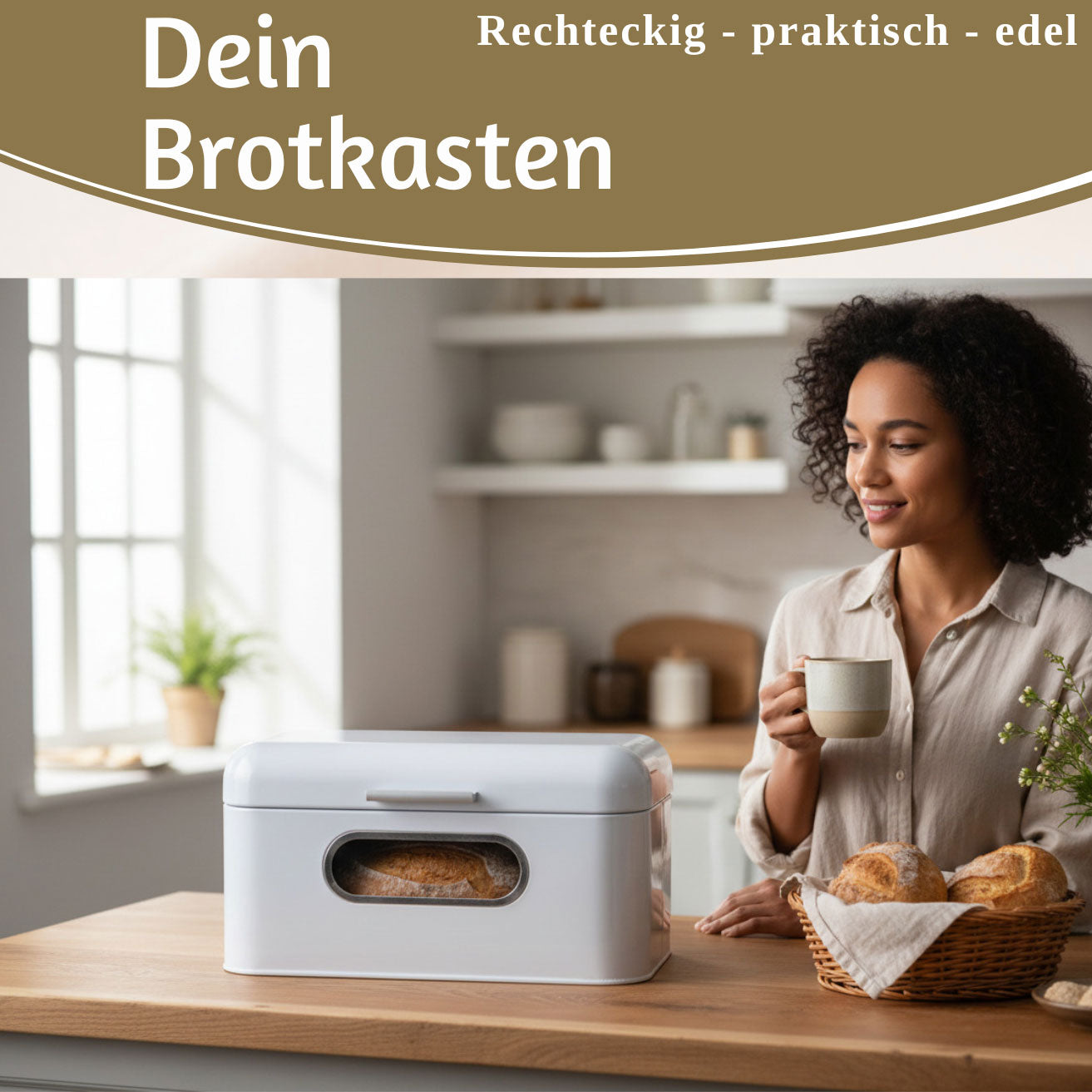 LS-LebenStil Vintage Brotkasten Weiß Metall 30cm mit Deckel