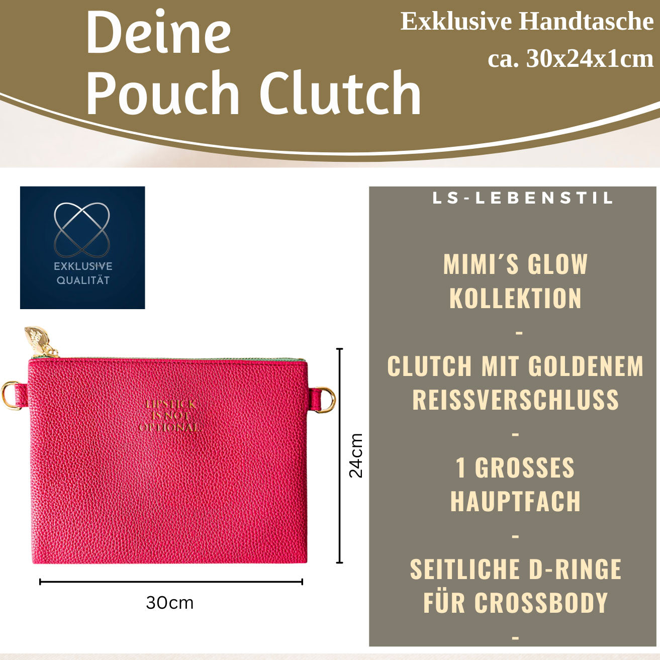 LS-LebenStil Shopper Stella Pink XL 30cm Clutch Handtasche