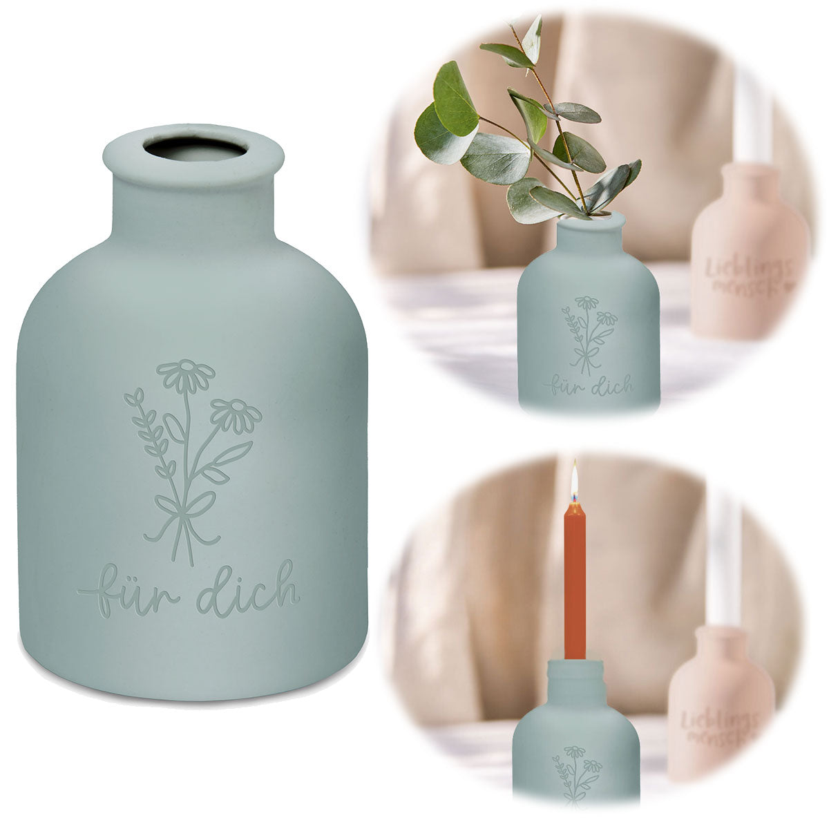 LS-LebenStil Für Dich Tischvase Blumenvase Mint Keramik 10cm