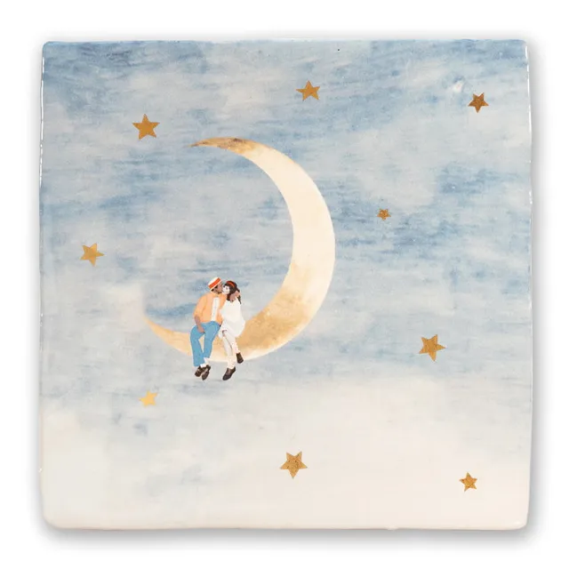 Storytiles Delft Blue Tot de maan en terug Wandfliese 10x10 cm Gold