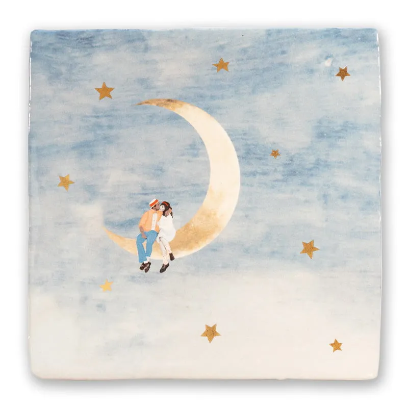 Storytiles Delft Blue Tot de maan en terug Wandfliese 10x10 cm Gold