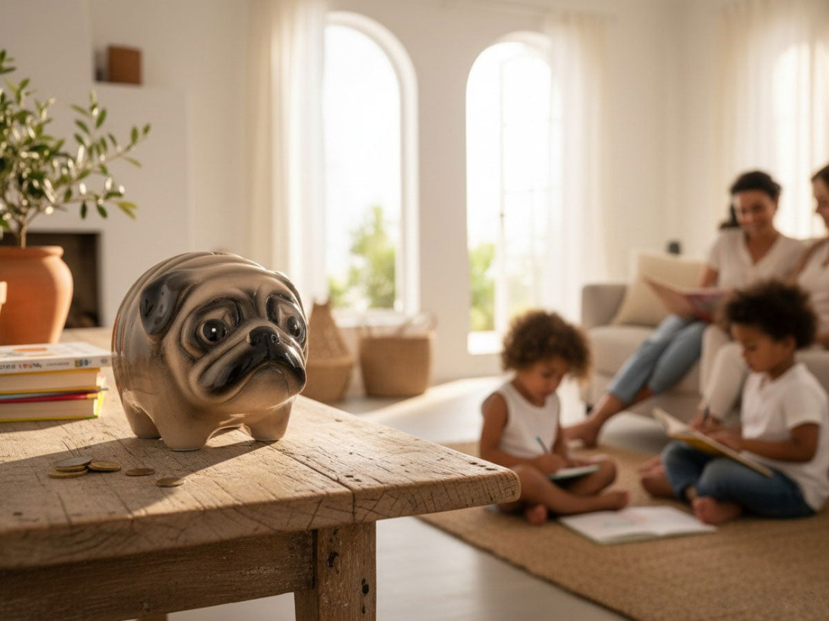 LS-LebenStil Mops Spardose Keramik 13cm abschließbar Hund