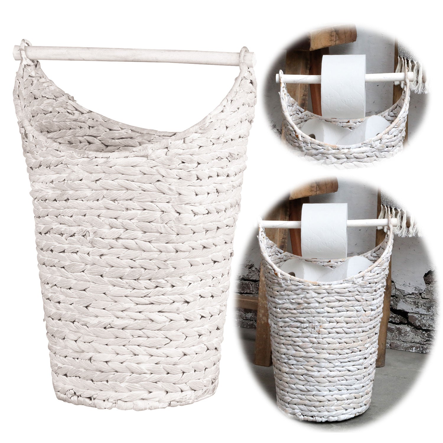 LS-LebenStil Klorollen-Halter Deko-Korb Shabby Weiß 40cm