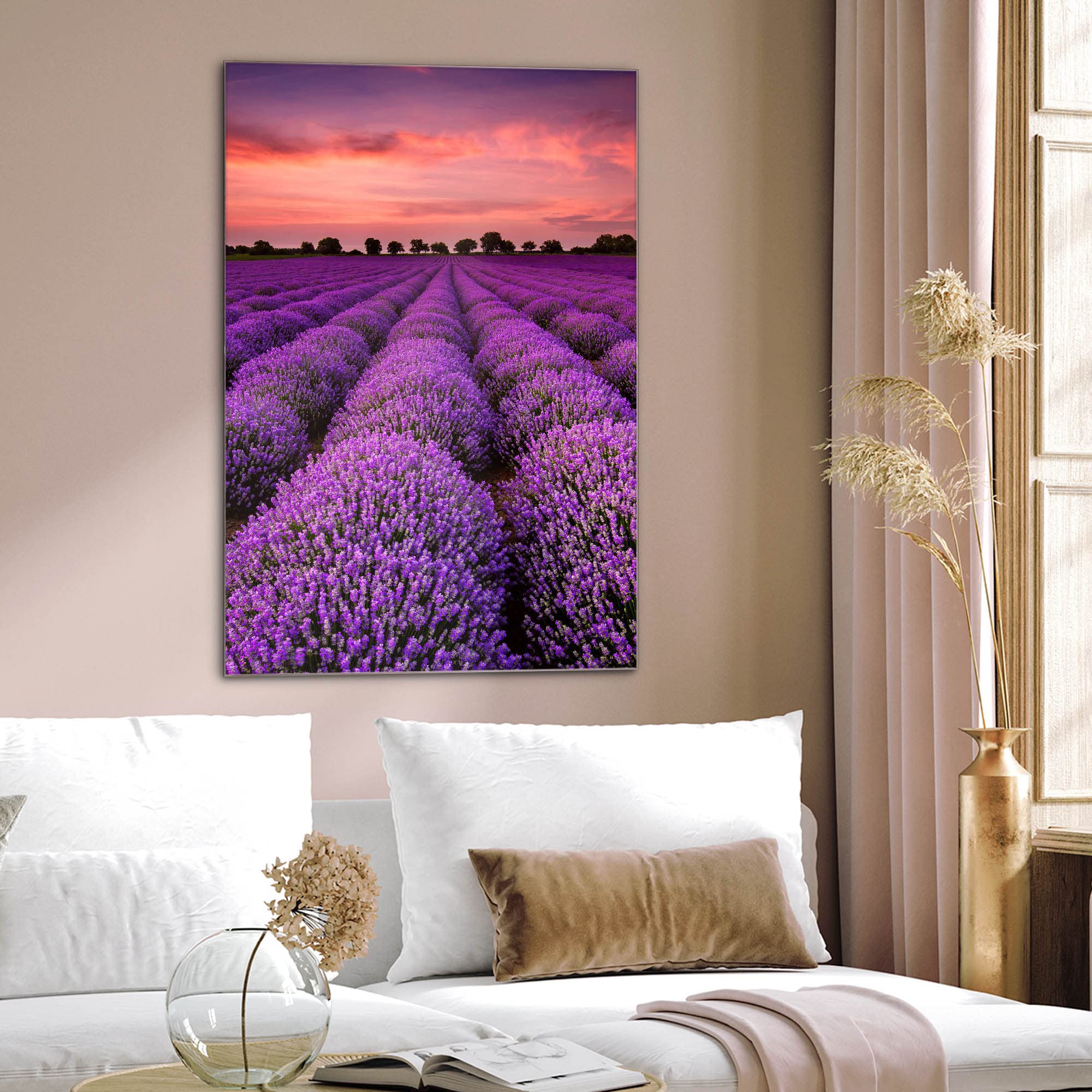 Banjado Magnettafel Lavendelfeld Glas 40x60 cm Blumen