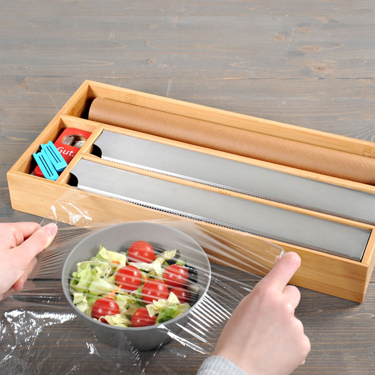 LS-LebenStil Folienspender Bambus 4-fach 42cm Schublade