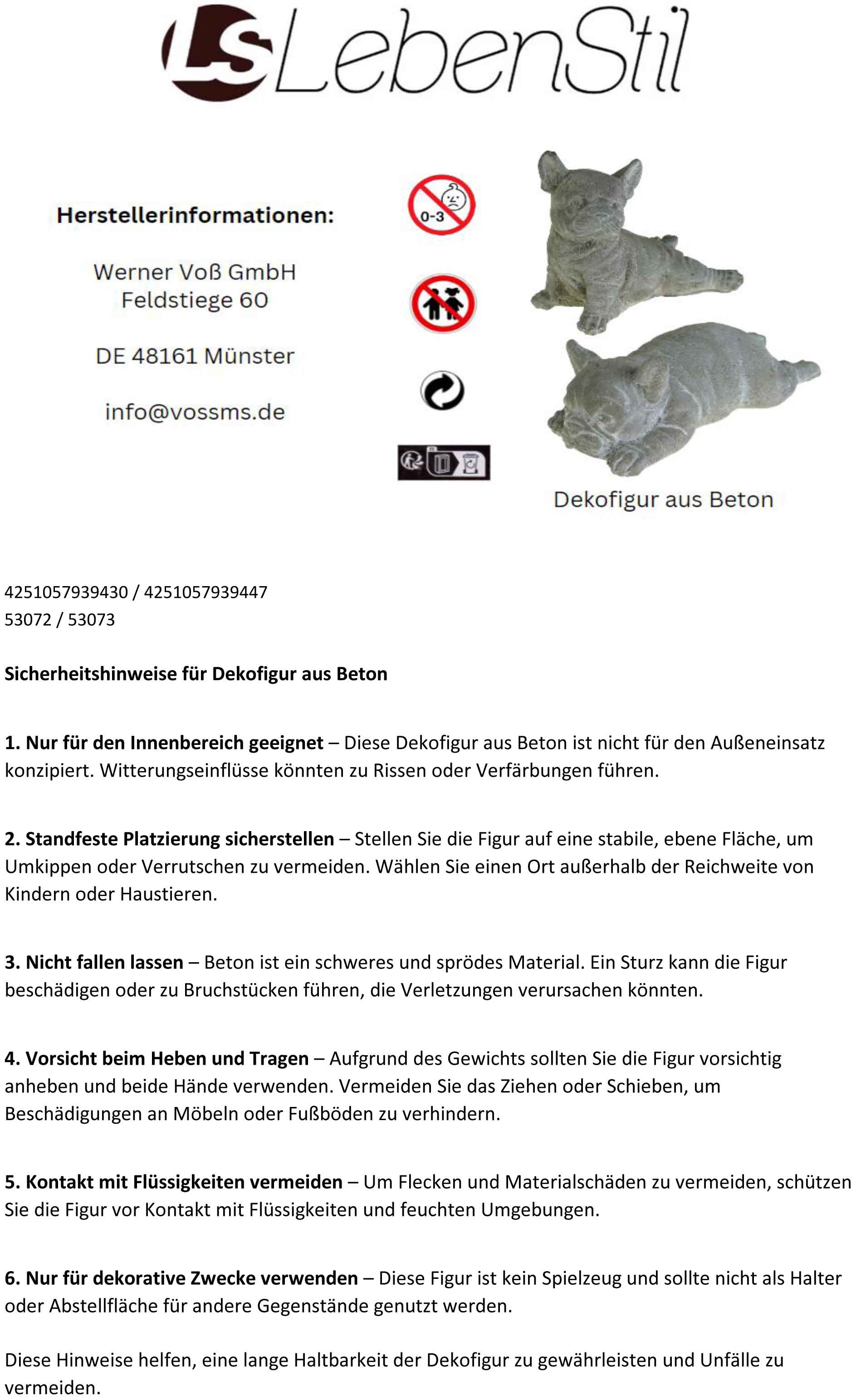 LS-LebenStil Frenchie Bulldogge Figur 20cm Beton Grau Weiß