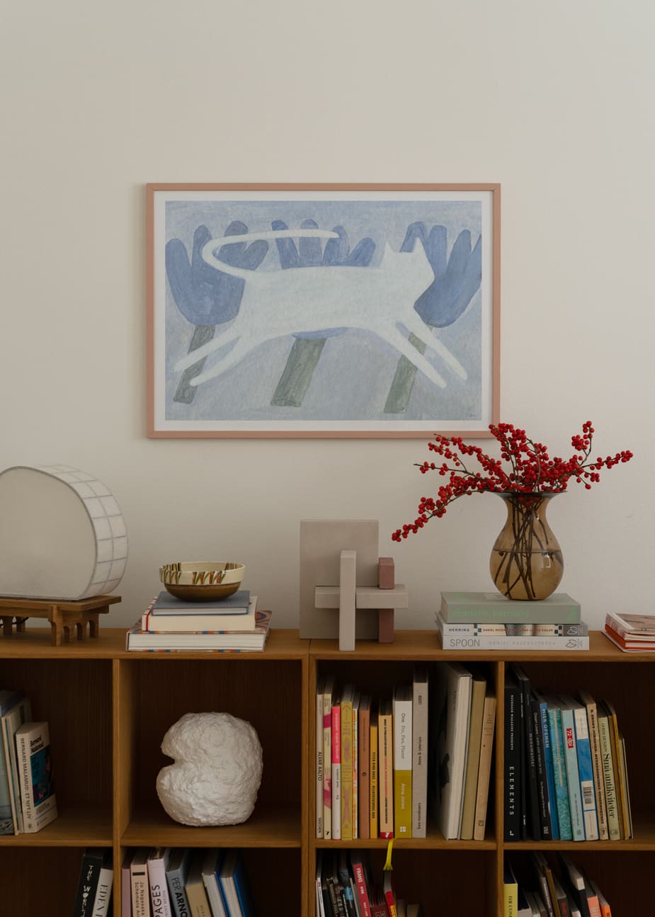 The Poster Club Art Prints Cat and Flora Poster A4 Blau