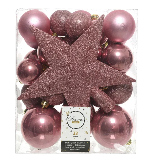 LS-LebenStil Christbaumkugeln Kunststoff pink 33-tlg mit Stern
