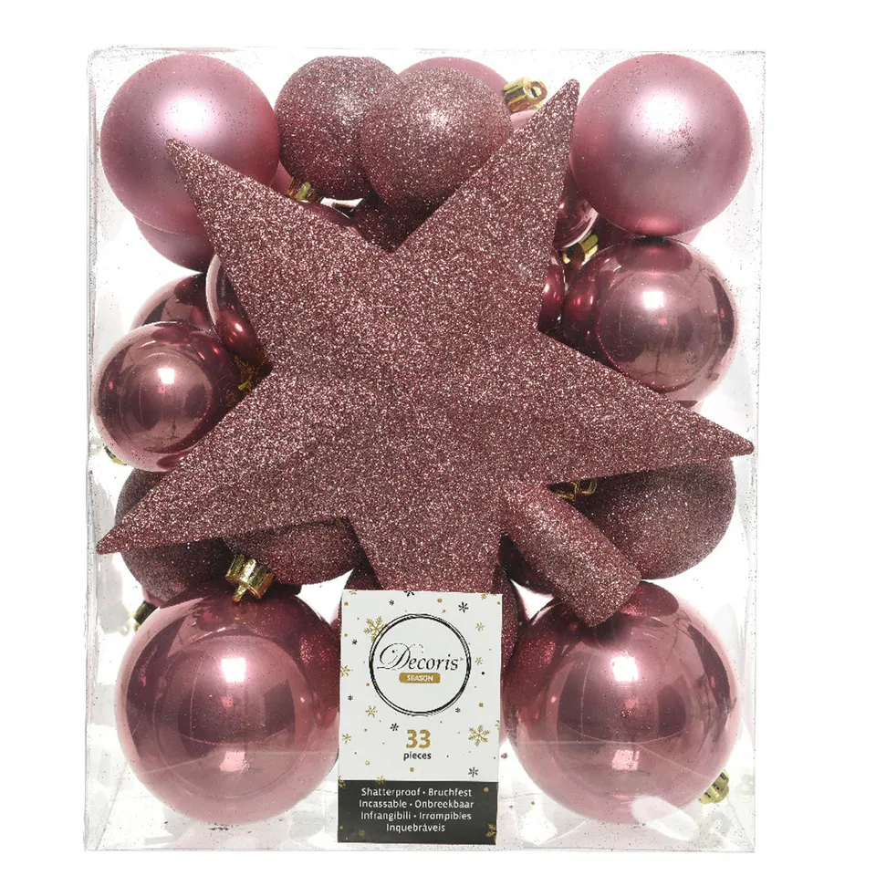 LS-LebenStil Christbaumkugeln Kunststoff pink 33-tlg mit Stern