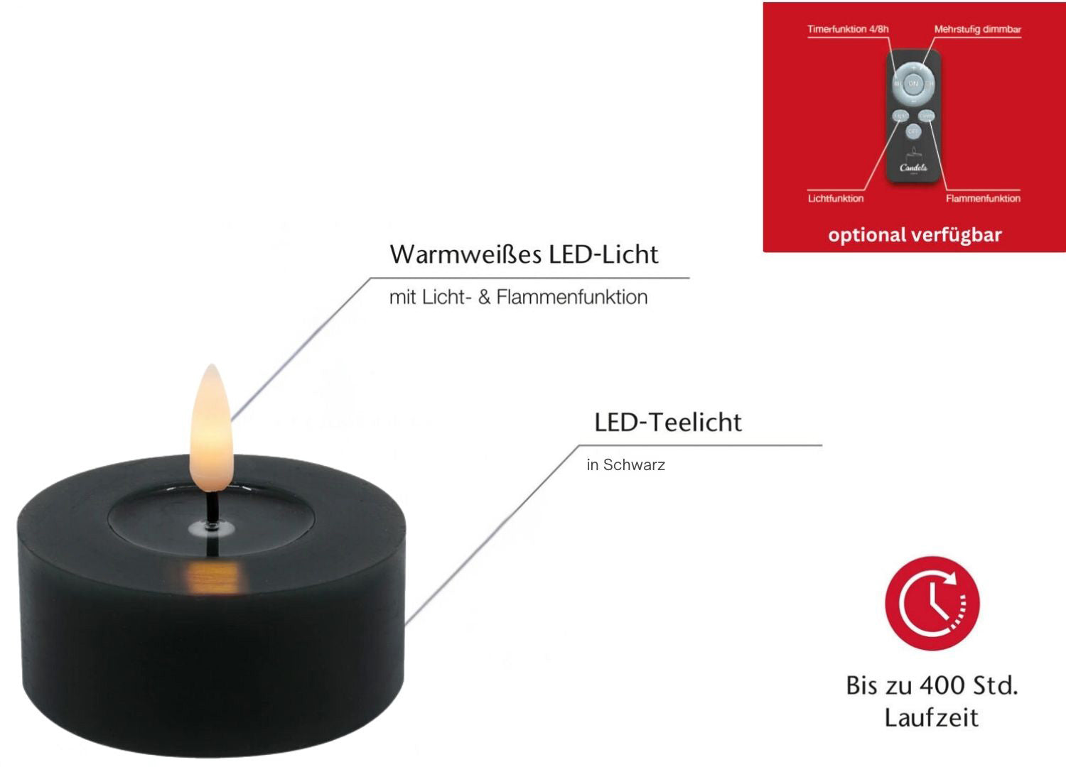 LS-LebenStil Ribe LED Teelicht schwarz 2er Set Echtwachs