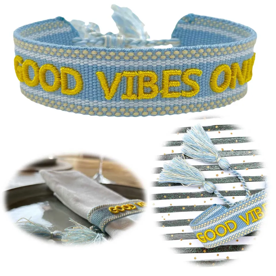 LS-LebenStil Armband Good Vibes Blau Quasten Webarmband