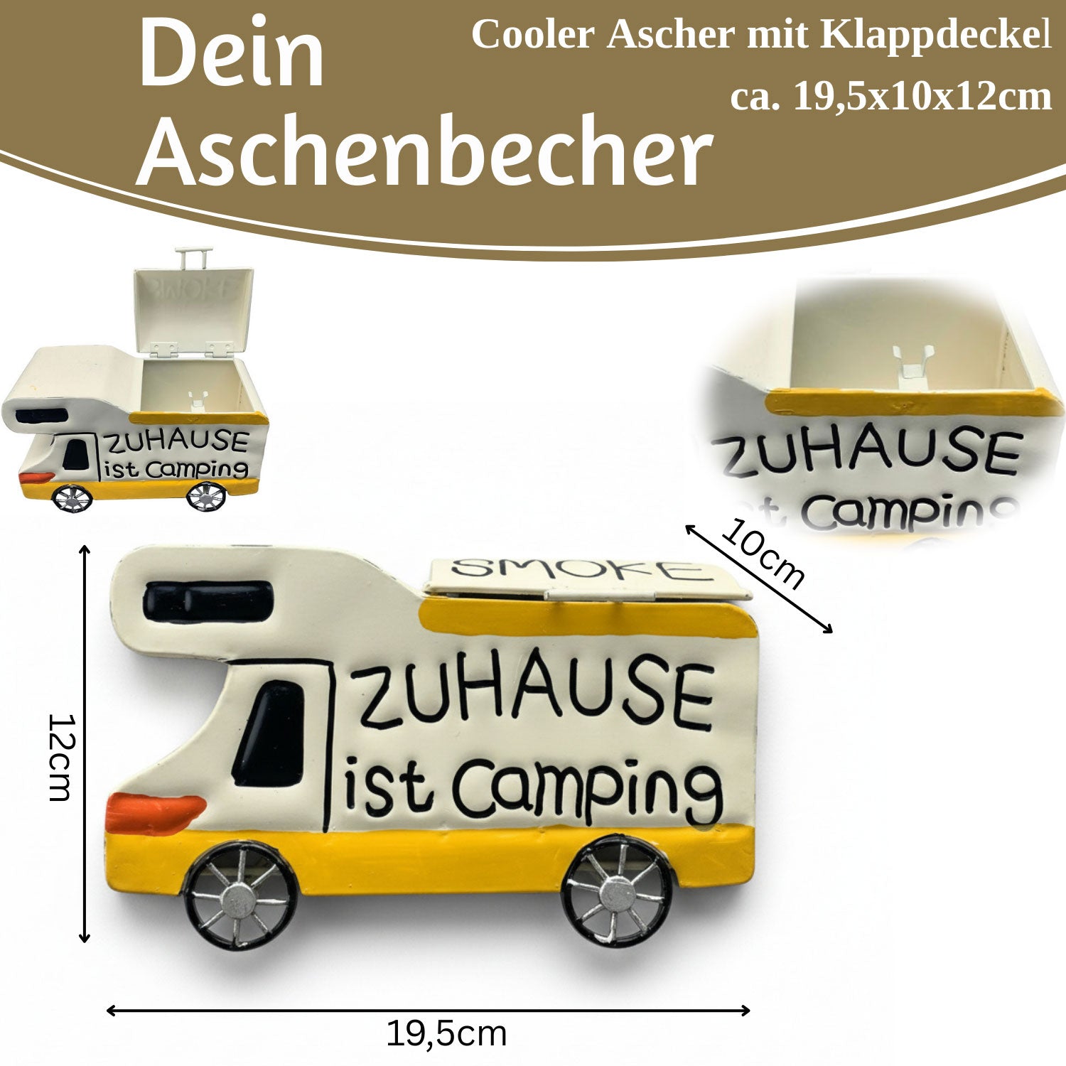 LS-LebenStil Aschenbecher Camper Metall 19x12cm Windaschenbecher