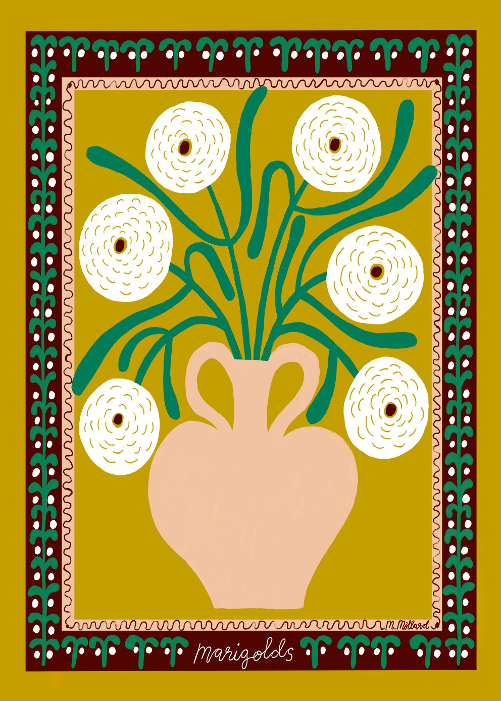 The Poster Club White Marigolds in Vase Poster A4 grün