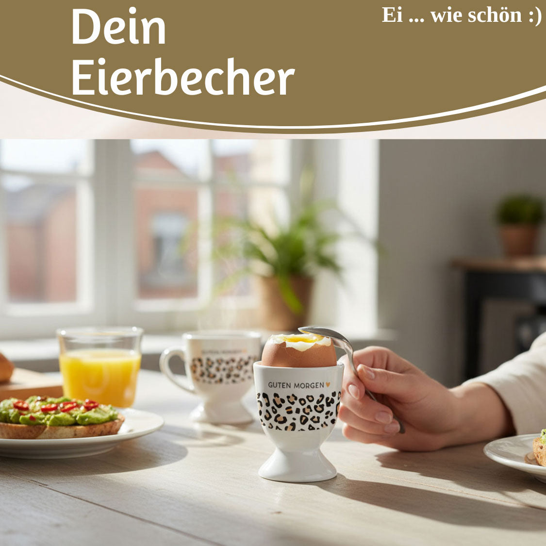 LS-LebenStil Eierbecher Porzellan Echt-Gold GUTEN MORGEN Leo
