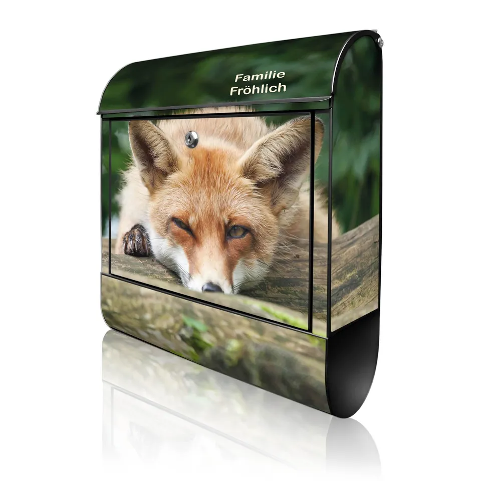 Banjado Briefkasten Fuchs Relax Postkasten schwarz mit Name A4