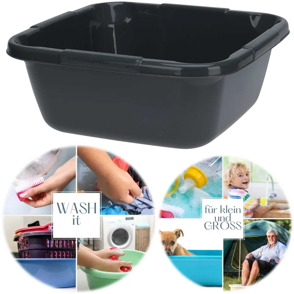 LS-LebenStil Waschschuessel Kunststoff Grau 14L 38cm eckig
