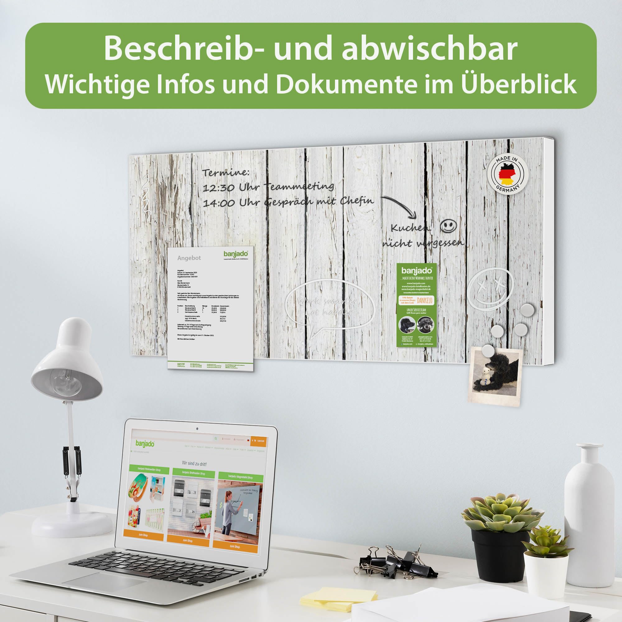 Banjado Magnettafel Weißer Bretterzaun weiß 78x37cm beschreibbar