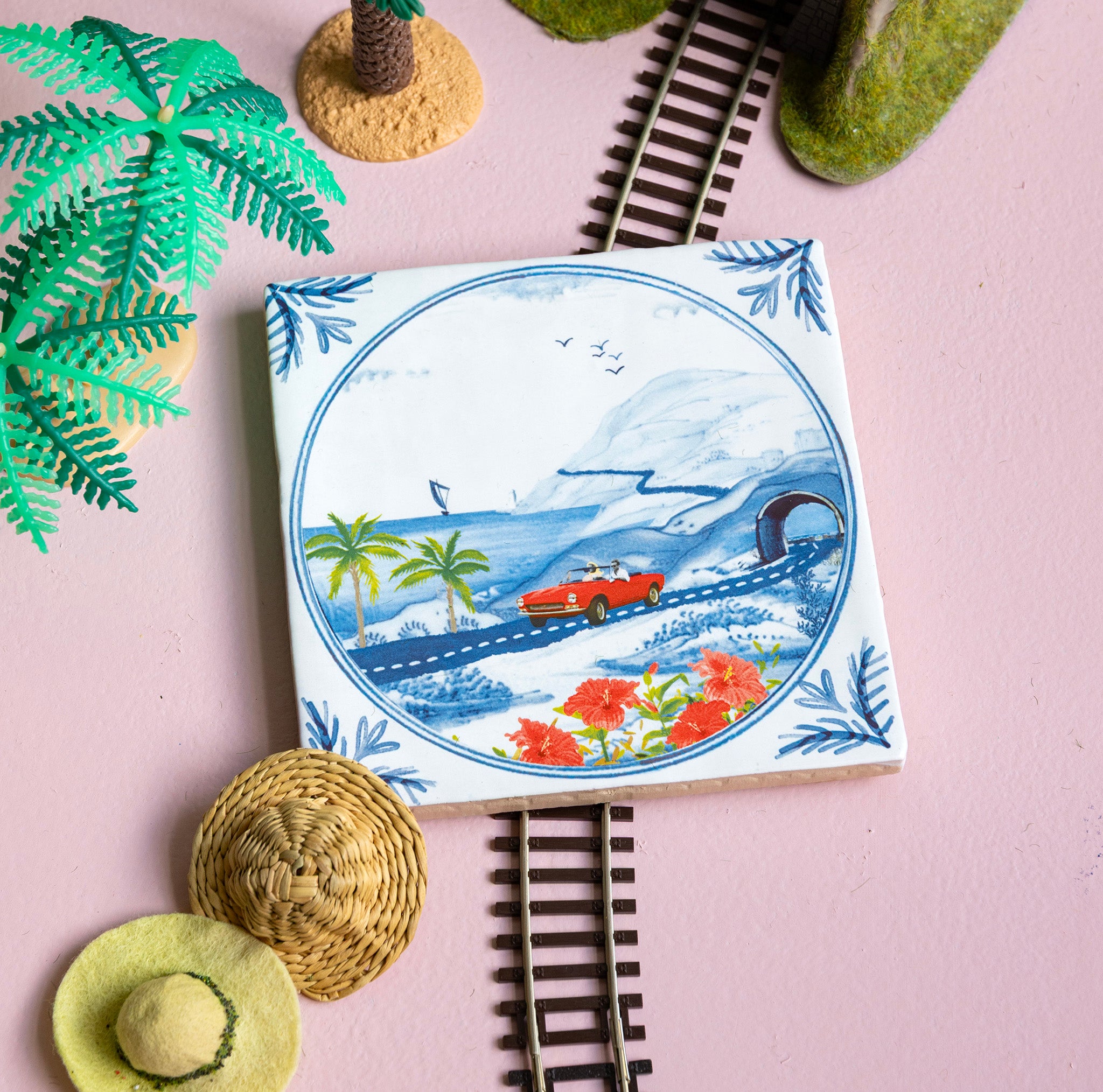 StoryTiles Delft Blue Sunny road trip Fliese 10x10 cm Auto
