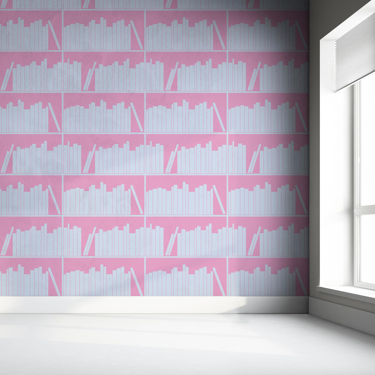 Mineheart Wallpaper Bookshelf Outline Tapete blau rosa