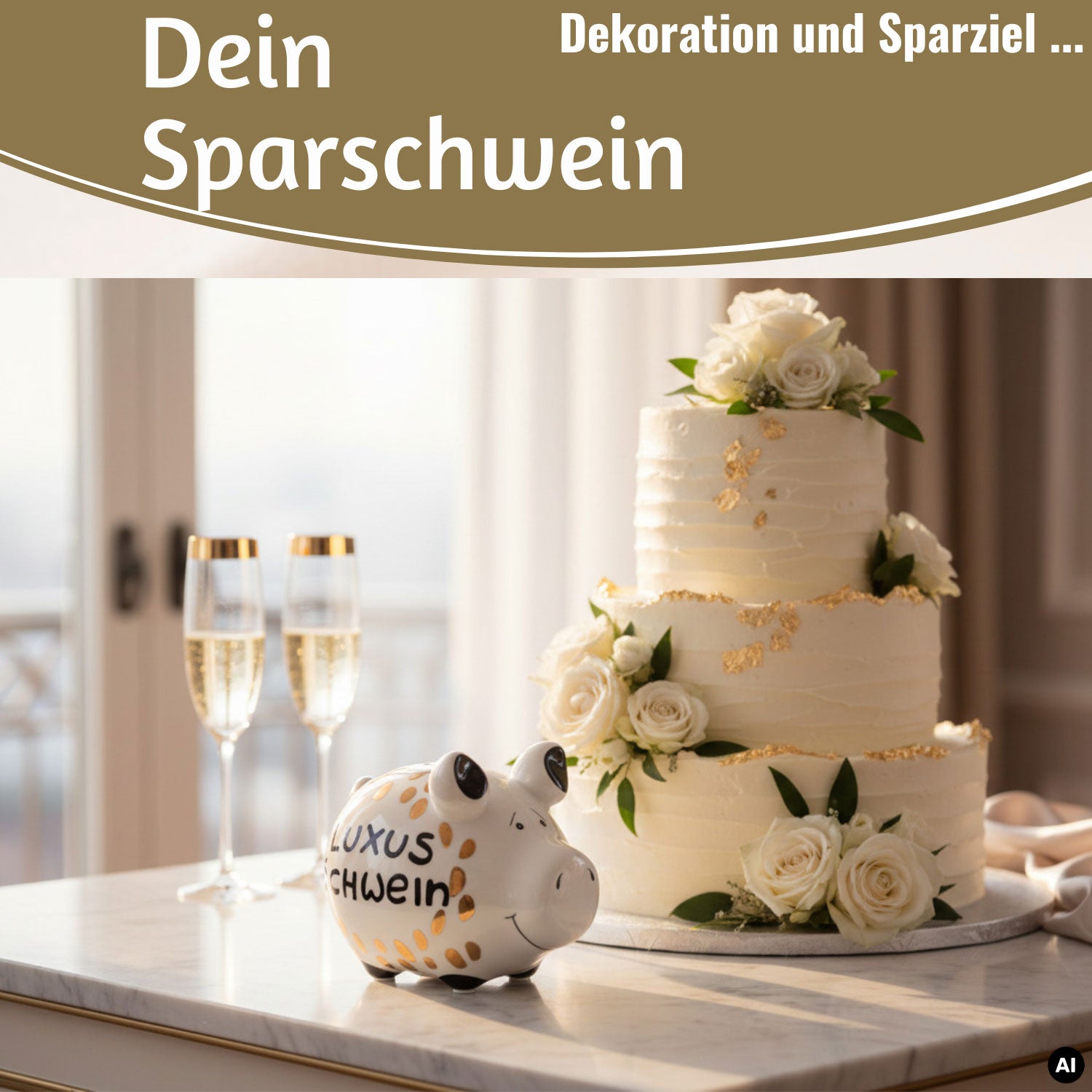 LS-LebenStil Luxus Schwein Sparschwein 12,5cm weiß gold Keramik