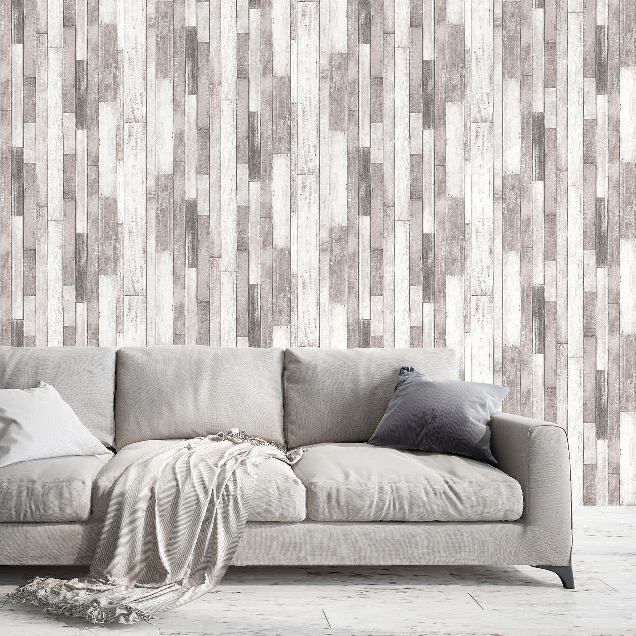 Mineheart Wallpaper Rustic Wood Tapete Grau-Weiß Holzoptik