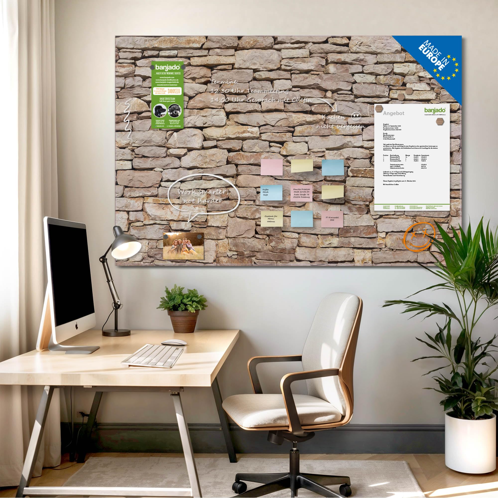 Banjado Magnettafel Stadtmauer Steinlook Magnetboard 120x80 cm