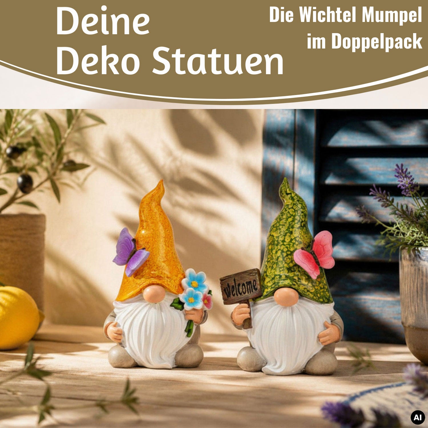LS-LebenStil Welcome Wichtel 2er-Set 15 cm Polyresin Sommer