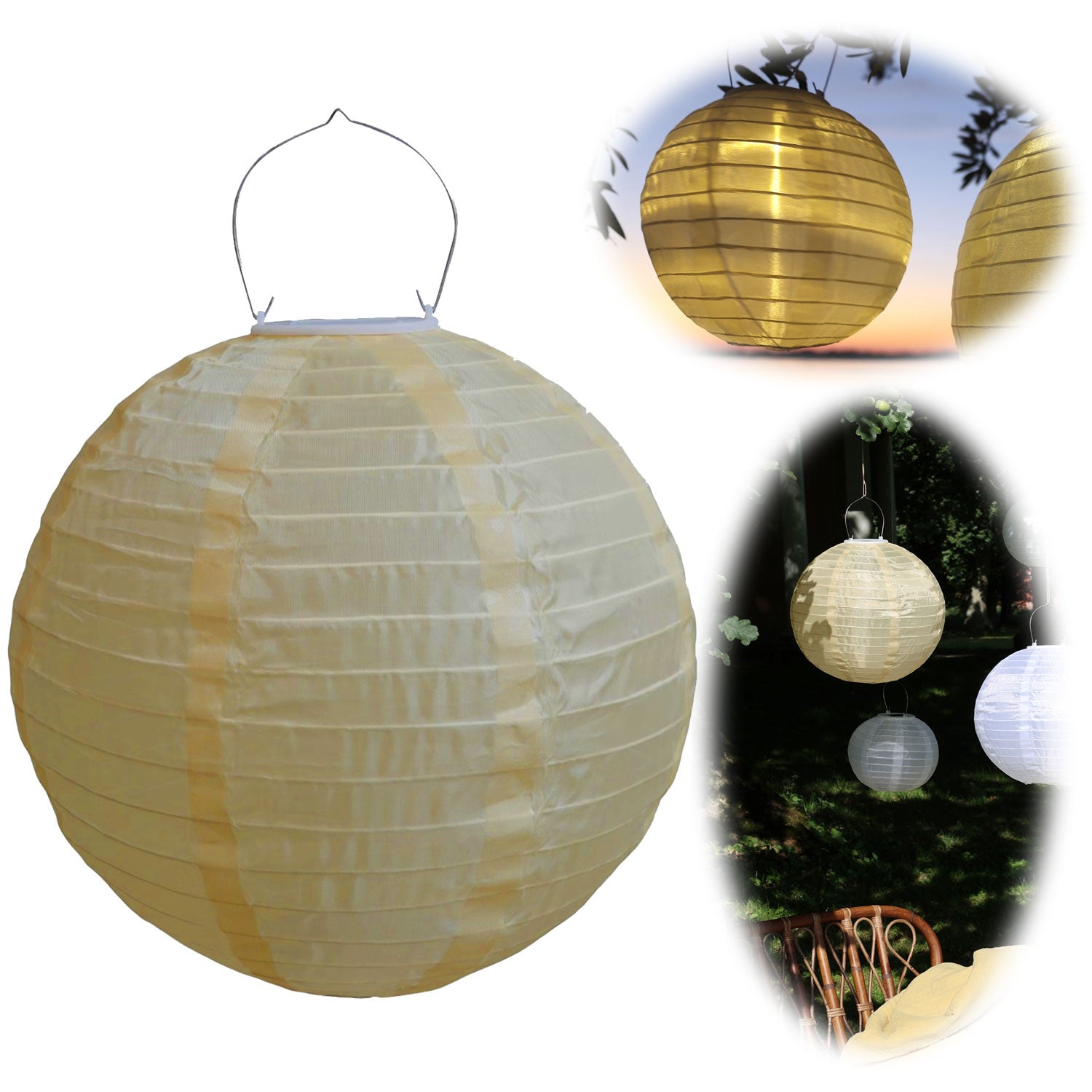 LS-LebenStil Solar LED Lampion Gelb 30cm Nylon Hängelampe
