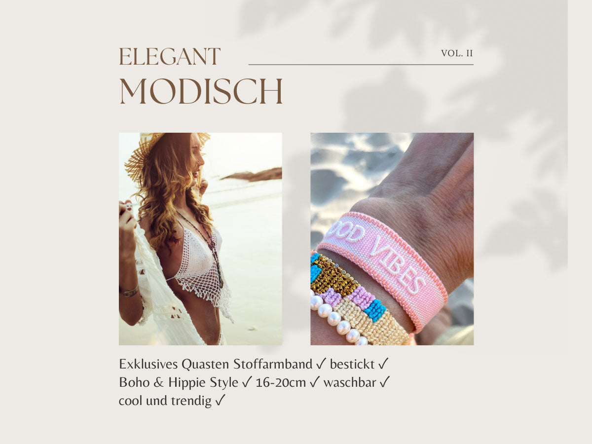 LS-LebenStil Namaste Statement Armband Grün Grau Quasten