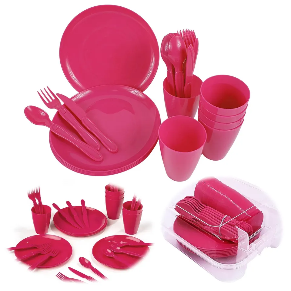 LS-LebenStil Picknick-Set 31-tlg rot Geschirr 6 Personen Mehrweg