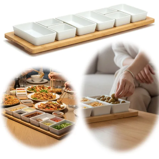 LS-LebenStil Küche & Haushalt Snacktablett 58cm 9-teilig Bambus