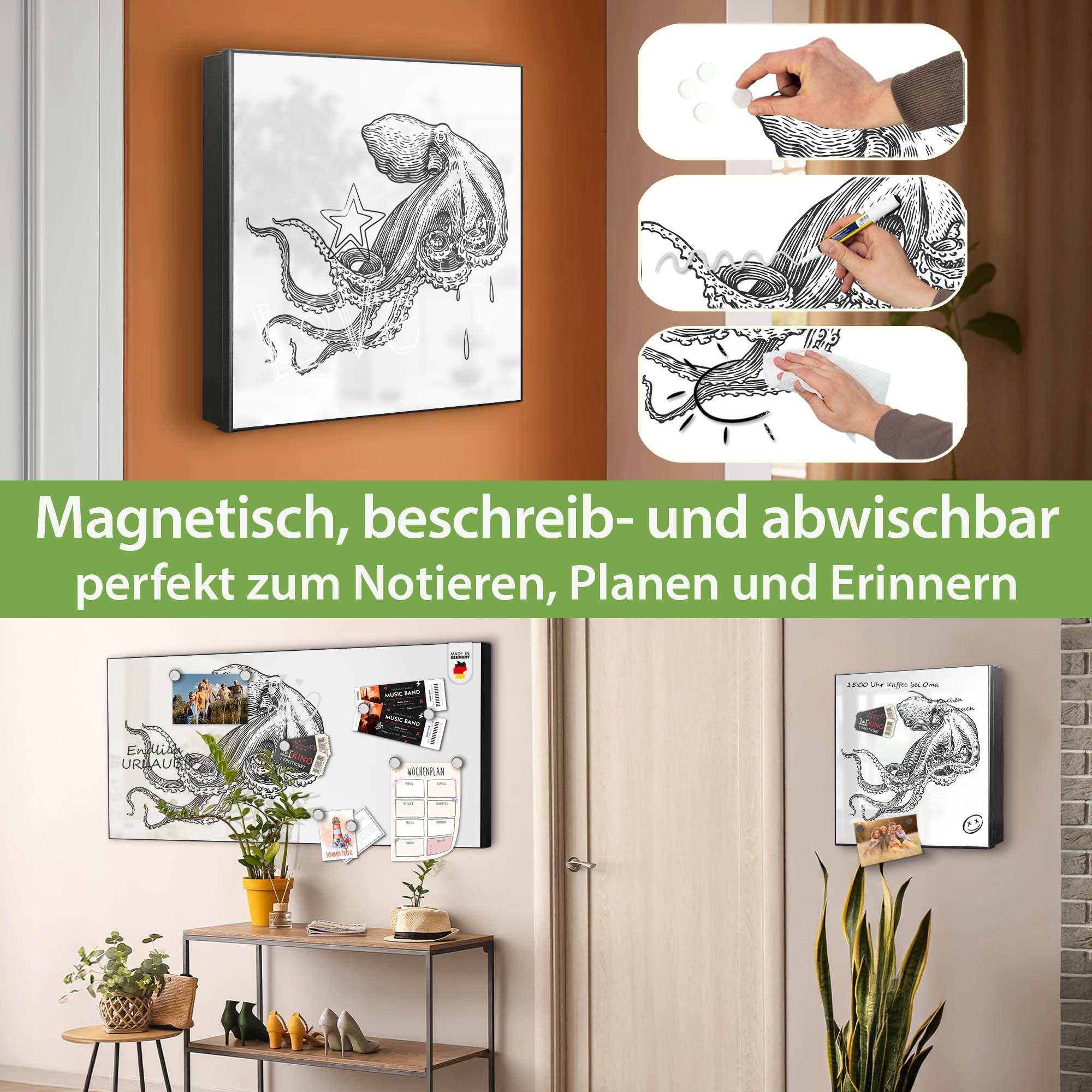 Banjado Schlüsselkasten Oktopus 6 Schlüsselbox 30x30cm schwarz