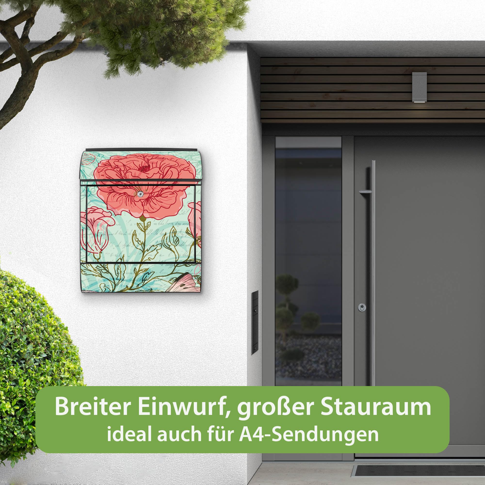 Banjado Briefkasten Eine Rose Postkasten schwarz A4