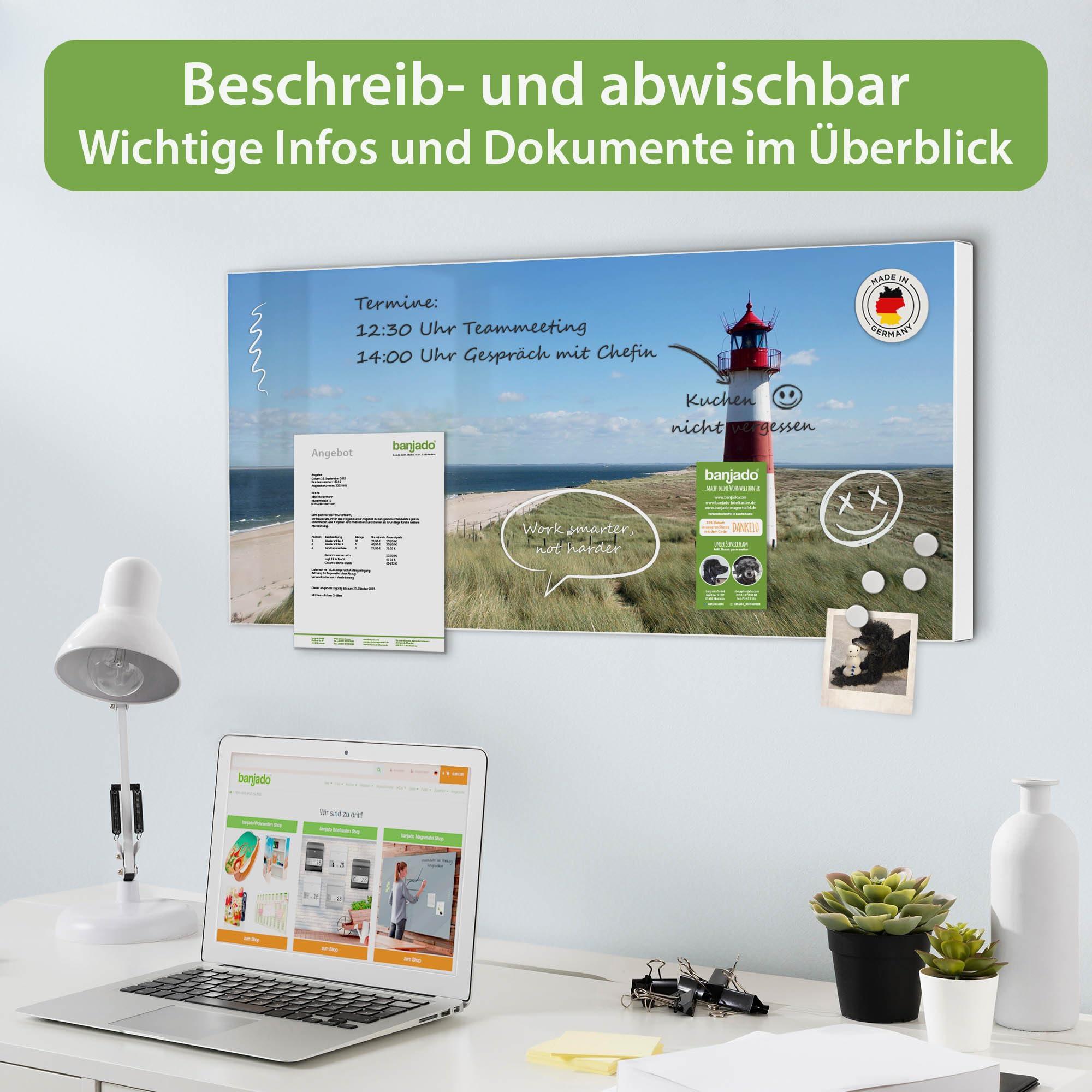 Banjado Magnettafel Leuchtturm 78x37cm weiß Metall