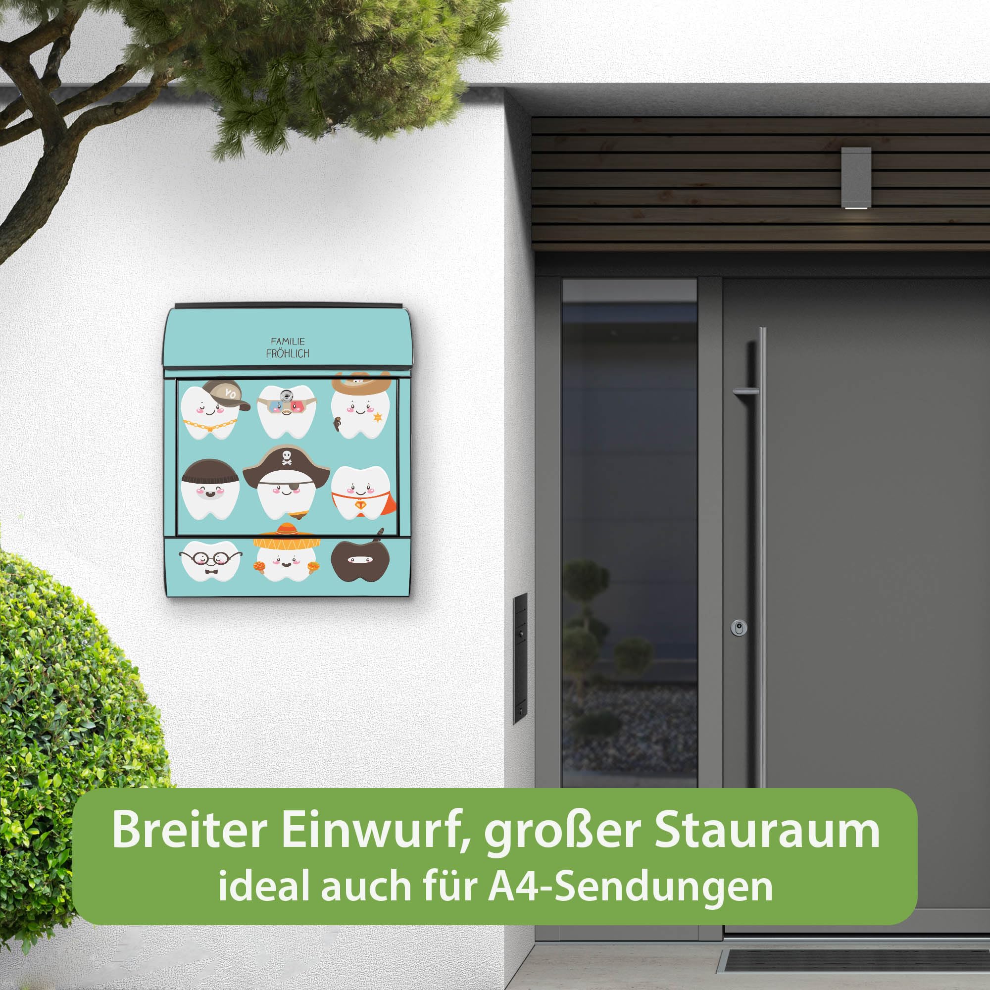 Banjado Briefkasten Neun Zähne Schwarz mit Zeitungsfach