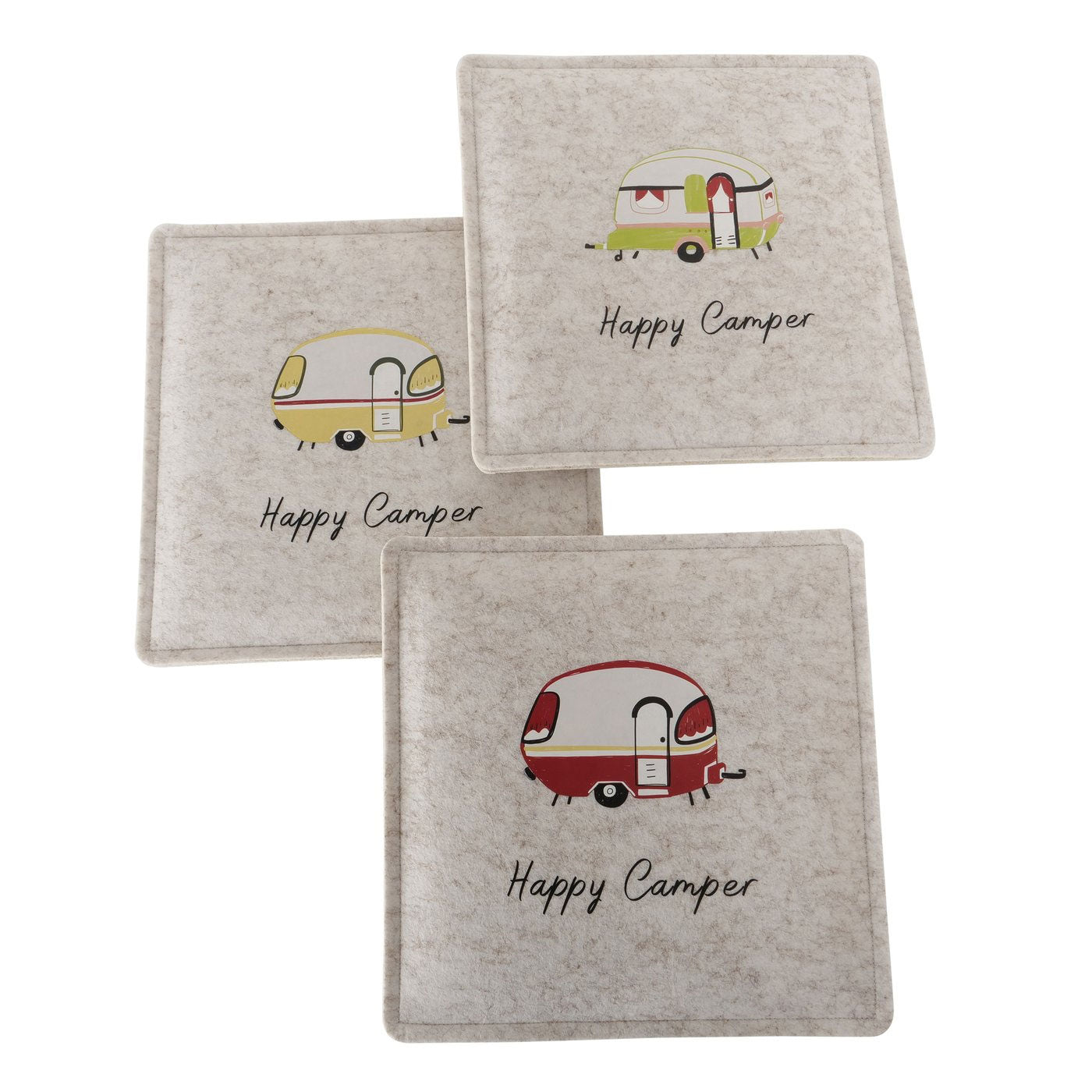 LS-LebenStil Sitzkissen Happy Camper Filz 35x35cm Beige