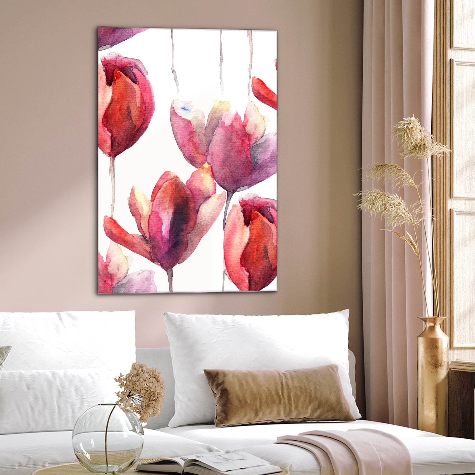 Banjado Magnettafel Aquarell Tulpen Magnettafel 40x60 floral
