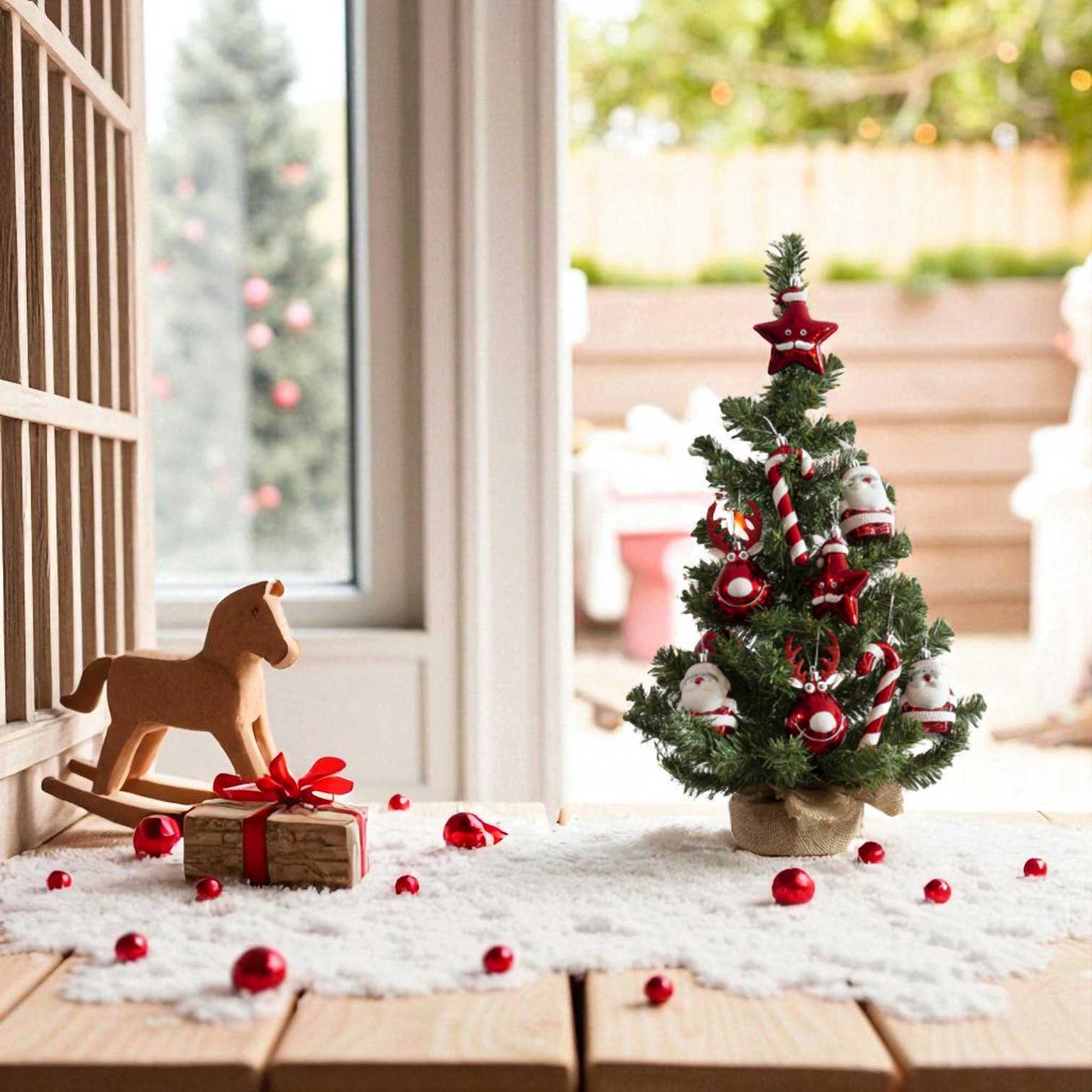 LS-LebenStil Deko Weihnachtsbaum 60 cm grün-rot geschmückt