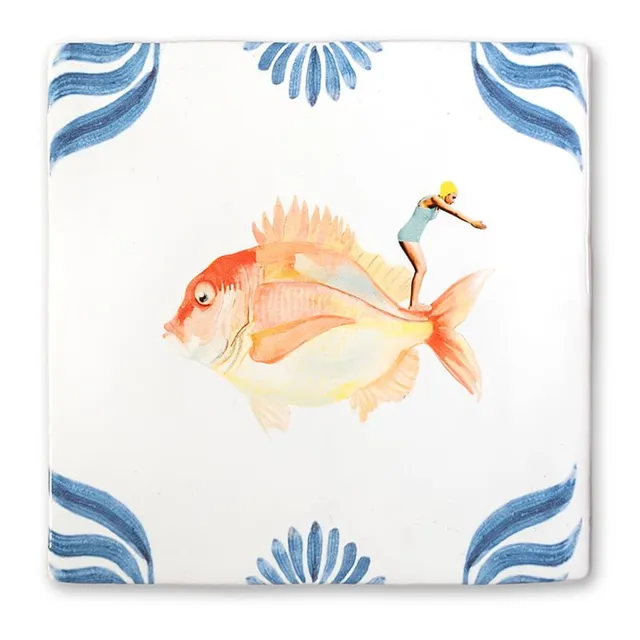 Storytiles Delft Blue Een dappere duik Wandfliese Sprung-Motiv